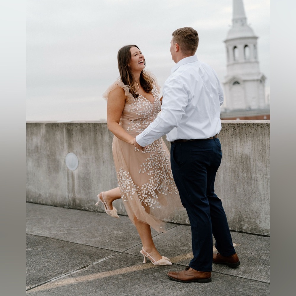 Alex Marie nude and tulle floral appliqué dress